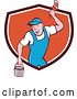 Vector Clip Art of Retro Cartoon White Male House Painter Holding a Bucket and a Brush, Emerging from a Shield by Patrimonio