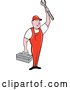 Vector Clip Art of Retro Cartoon White Male Mechanic Holding a Tool Box and Wrench by Patrimonio