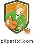 Vector Clip Art of Retro Cartoon White Male Musician Playing a Guitar and Emerging from a Green White and Orange Shield by Patrimonio