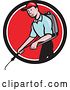 Vector Clip Art of Retro Cartoon White Male Pest Control Exterminator Spraying in a Black White and Red Circle by Patrimonio