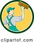 Vector Clip Art of Retro Cartoon White Male Plasterer in a Green White and Yellow Circle by Patrimonio