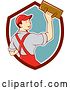 Vector Clip Art of Retro Cartoon White Male Plasterer in a Maroon White and Turquoise Shield by Patrimonio