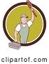 Vector Clip Art of Retro Cartoon White Male Plumber Holding up a Monkey Wrench and Tool Box in a Brown White and Green Circle by Patrimonio