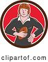 Vector Clip Art of Retro Cartoon White Male Rugby Player Holding the Ball in a Brown White and Red Circle by Patrimonio