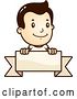 Vector Clip Art of Retro Cartoon White White Boy Smiling over a Blank Ribbon Banner by Cory Thoman