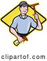 Vector Clip Art of Retro Cartoon Window Cleaner Worker with a Squeegee and Spray Bottle over a Diamond by Patrimonio
