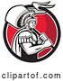 Vector Clip Art of Retro Centurion Roman Soldier Carrying a Flag in a Gray Black White and Red Circle by Patrimonio