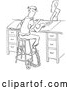 Vector Clip Art of Retro Chained Office Worker Man Watching a Lady Walk by Black and White by Picsburg