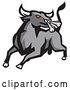 Vector Clip Art of Retro Charging and Snorting Red Eyed Angry Gray Bull by Patrimonio