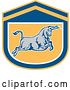 Vector Clip Art of Retro Charging Bull in a Blue White and Yellow Shield by Patrimonio