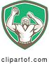 Vector Clip Art of Retro Cheering American Football Player in a Green Brown and White Shield by Patrimonio