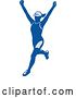 Vector Clip Art of Retro Cheering Female Marathon Runner in Gray and Blue by Patrimonio