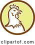 Vector Clip Art of Retro Chicken Hen Head in a Brown White and Yellow Circle by Patrimonio