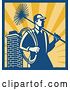 Vector Clip Art of Retro Chimney Sweep Worker over Rays by Patrimonio