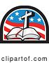 Vector Clip Art of Retro Christian Cross and Open Bible in an American Flag Arch by Patrimonio