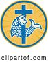 Vector Clip Art of Retro Christian Fish and Cross in a Ray Circle by Patrimonio