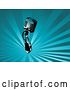 Vector Clip Art of Retro Chrome Microphone over a Background of Rays of Blue Light by KJ Pargeter
