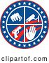 Vector Clip Art of Retro Circle of a Fist Surveillance Security Camera Pistol and Hand with Stars and Stripes by Patrimonio