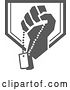 Vector Clip Art of Retro Clenched Fist Holding Military Dog Tags in a Gray and White Crest by Patrimonio