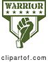Vector Clip Art of Retro Clenched Fist Holding Military Dog Tags in a Green and White Warrior Crest by Patrimonio