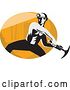 Vector Clip Art of Retro Coal Miner Swinging a Pick Ax over an Oval by Patrimonio
