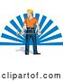 Vector Clip Art of Retro Coal Miner Worker Holding a Pickaxe over Blue Rays by Patrimonio