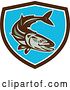 Vector Clip Art of Retro Cobia Fish in a Brown White and Blue Shield by Patrimonio