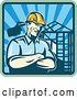 Vector Clip Art of Retro Construction Worker Foreman Smiling with Folded Arms with a Home Being Built in the Background by Patrimonio