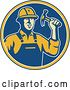 Vector Clip Art of Retro Construction Worker Holding a Hammer in a Blue Circle by Patrimonio