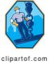 Vector Clip Art of Retro Construction Worker on a Girder Being Hoisted in a Hexagon by Patrimonio