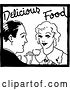 Vector Clip Art of Retro Couple and Delicious Food Service Sign by BestVector