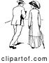 Vector Clip Art of Retro Courting Couple Strolling with a Cat by Prawny Vintage