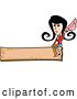 Vector Clip Art of Retro Cowgirl Lady Holding Her Hat and Sitting on a Blank Wooden Sign by Andy Nortnik