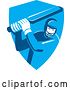 Vector Clip Art of Retro Cricket Player Batsman in a Blue Shield by Patrimonio