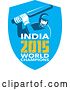 Vector Clip Art of Retro Cricket Player Batsman in a Blue Shield with India 2015 World Champions Text by Patrimonio