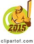 Vector Clip Art of Retro Cricket Player Batsman in a Green Circle with 2015 Australia New Zealand Text by Patrimonio