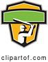 Vector Clip Art of Retro Cricket Player Batsman in a Green, White, Black Gray and Yellow Crest by Patrimonio