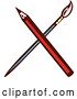 Vector Clip Art of Retro Crossed Red Pencil and Paintbrush by Patrimonio