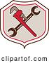 Vector Clip Art of Retro Crossed Spanner and Monkey Wrenches in a Black White Red and Tan Shield by Patrimonio