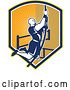 Vector Clip Art of Retro Crossfit Athlete Climbing a Rope over a Shield of Rays by Patrimonio