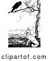 Vector Clip Art of Retro Crow in a Tree Above a Fox by Prawny Vintage