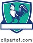 Vector Clip Art of Retro Crowing Rooster in a Blue White and Turquoise Shield by Patrimonio