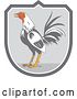 Vector Clip Art of Retro Crowing Rooster in a Gray and White Shield by Patrimonio
