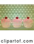 Vector Clip Art of Retro Cupcakes over Green Polka Dots on Wood by Elaineitalia