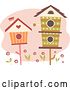 Vector Clip Art of Retro Cute Cartoon Bird Houses over Flowers and a Pink Cloud by BNP Design Studio