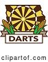 Vector Clip Art of Retro Dart Board in the Shape of Iowa State with Corn over Darts Text by Patrimonio