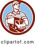 Vector Clip Art of Retro Delivery Guy and Truck in a Circle by Patrimonio