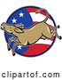 Vector Clip Art of Retro Democratic Party Donkey Bucking over an American Flag Circle by Patrimonio