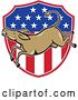 Vector Clip Art of Retro Democratic Party Donkey Bucking over an American Flag Shield by Patrimonio