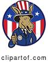 Vector Clip Art of Retro Democratic Party Donkey Uncle Sam Giving a Thumb up in an American Circle by Patrimonio